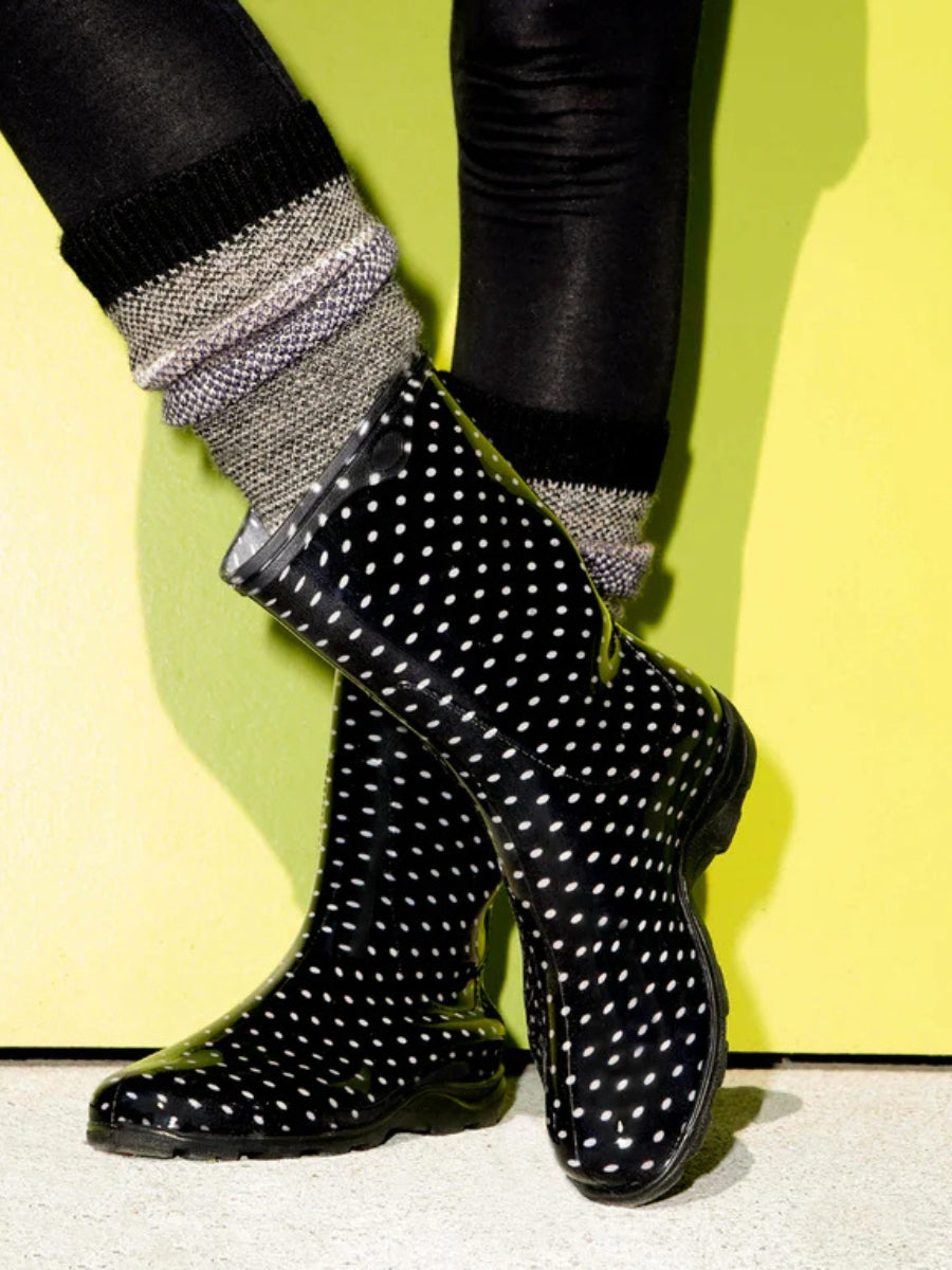 Black-White Polka Dot Mid-Calf Boot